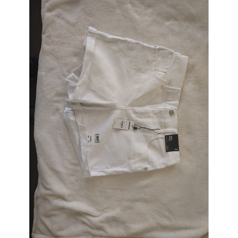 Express White High Rise Shortie Hyper Stretch Denim Shorts Size 2 NWT